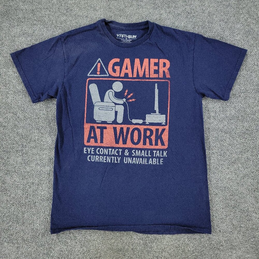 Fifth Sun Shirt Men's Medium Blue Gamer At Work Graphic Tee Short Sleeve Adult - Picture 1 of 13